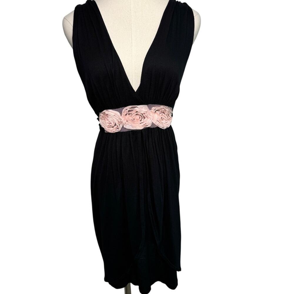 MadRag vintage 80s deep V rosette tie back waist party dress pink black size M/L